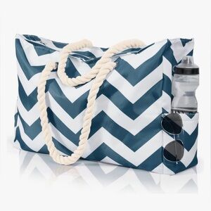 Allinside Wave Striped XL tote weekender beach gym bag waterproof Blue/White
